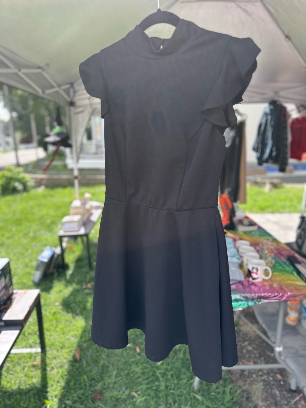 Trixxi Black Ruffle-Sleeve Fit & Flare Mini Dress